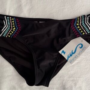 California Waves Black Swim Bottom with Teal Logo Detail